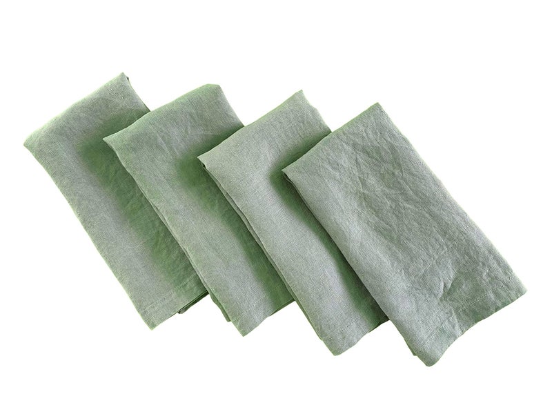 Eight Owls Linen Napkins - 100% French Flax - Stonewashed Pure Linen Cloth Napkins - Mitered Corners - Set of 4 (Sage Green) - Image 1